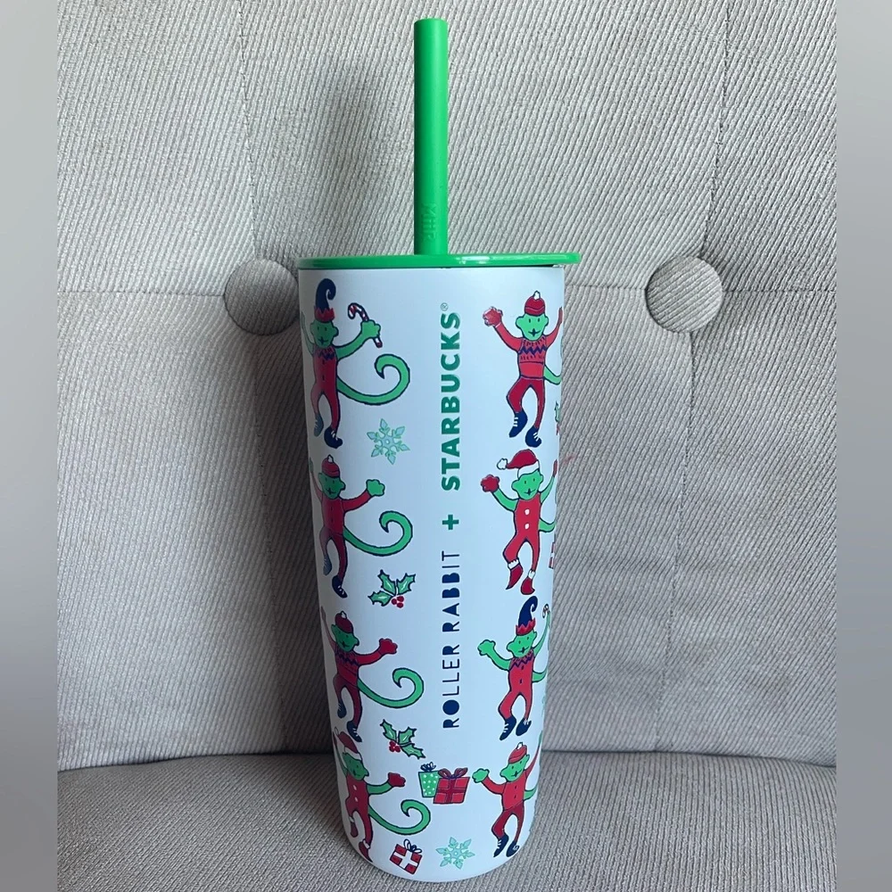 STARBUCKS x Roller Rabbit 2025 Christmas Tumbler 24oz Cup w Lid & Straw NEW - Picture 2 of 6